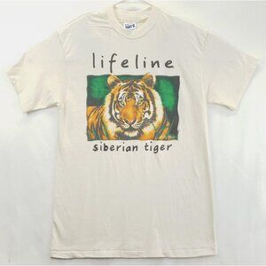 Vintage Lifeline Siberian Tiger Maria Macey 90s Art T-Shirt Mens M White Hanes